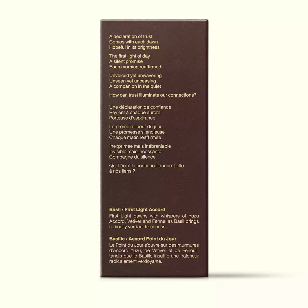 Brown Aesop Tacit Truths fragrance box shown side-on with printed text on a white background.